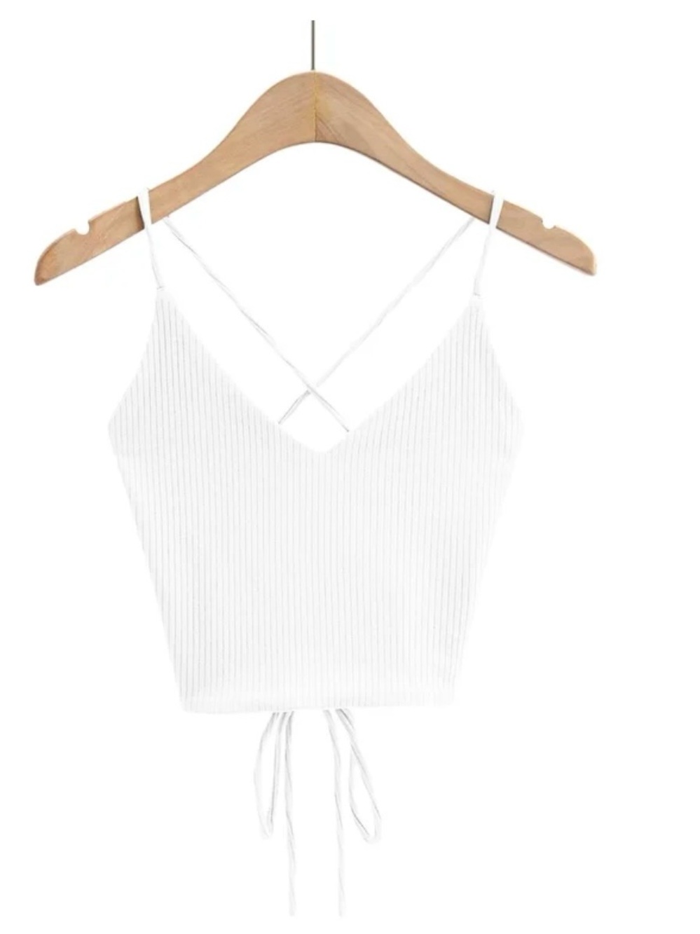 Rue21 White Ribbed V-Neck Tie-Back Crop Cami